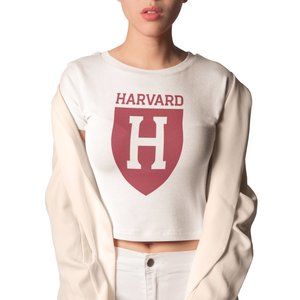 NEW Harvard Crimson Big Logo Wordmark Form Fit Crop Top Shirt WHITE